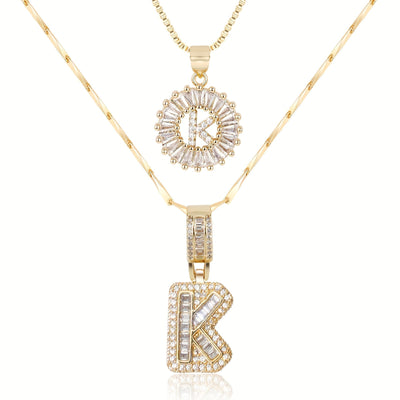 2-teiliges 14k Diamant-Anfangsbuchstaben-Halsketten-Set