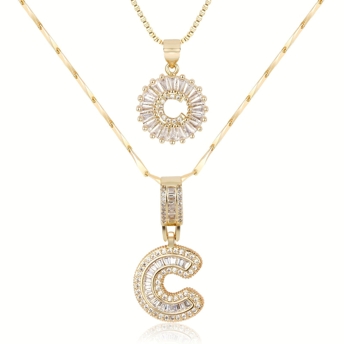 2-teiliges 14k Diamant-Anfangsbuchstaben-Halsketten-Set