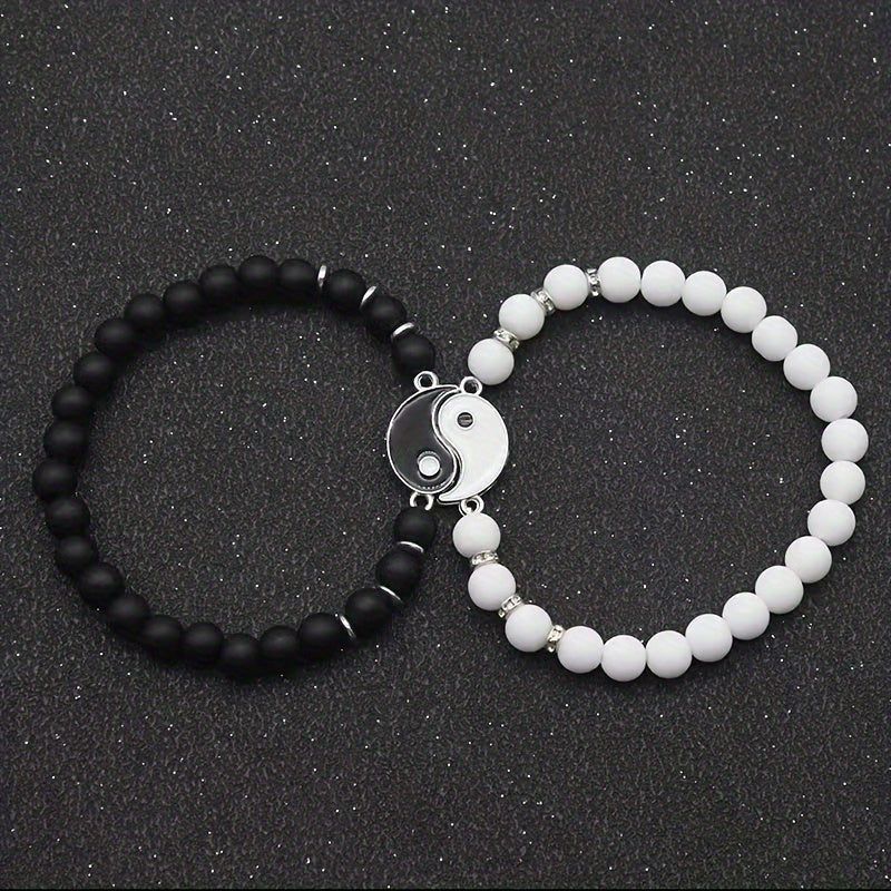 2 Stück Yin Yang Tai Chi Armbänder für Damen – Elegantes & Vintage-Perlendesign