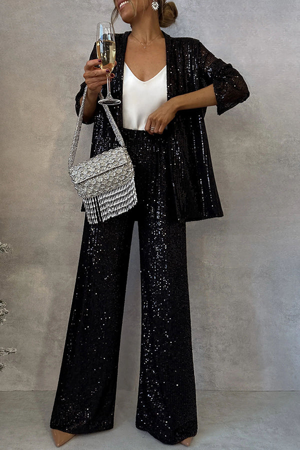 Zweiteiliges Set mit Pailletten | Weite Hose & Blazer | Glamourös und Elegant