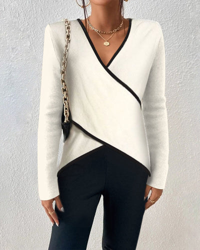 Wickel-Top mit Kontrastdetails | V-Ausschnitt | Elegante Silhouette