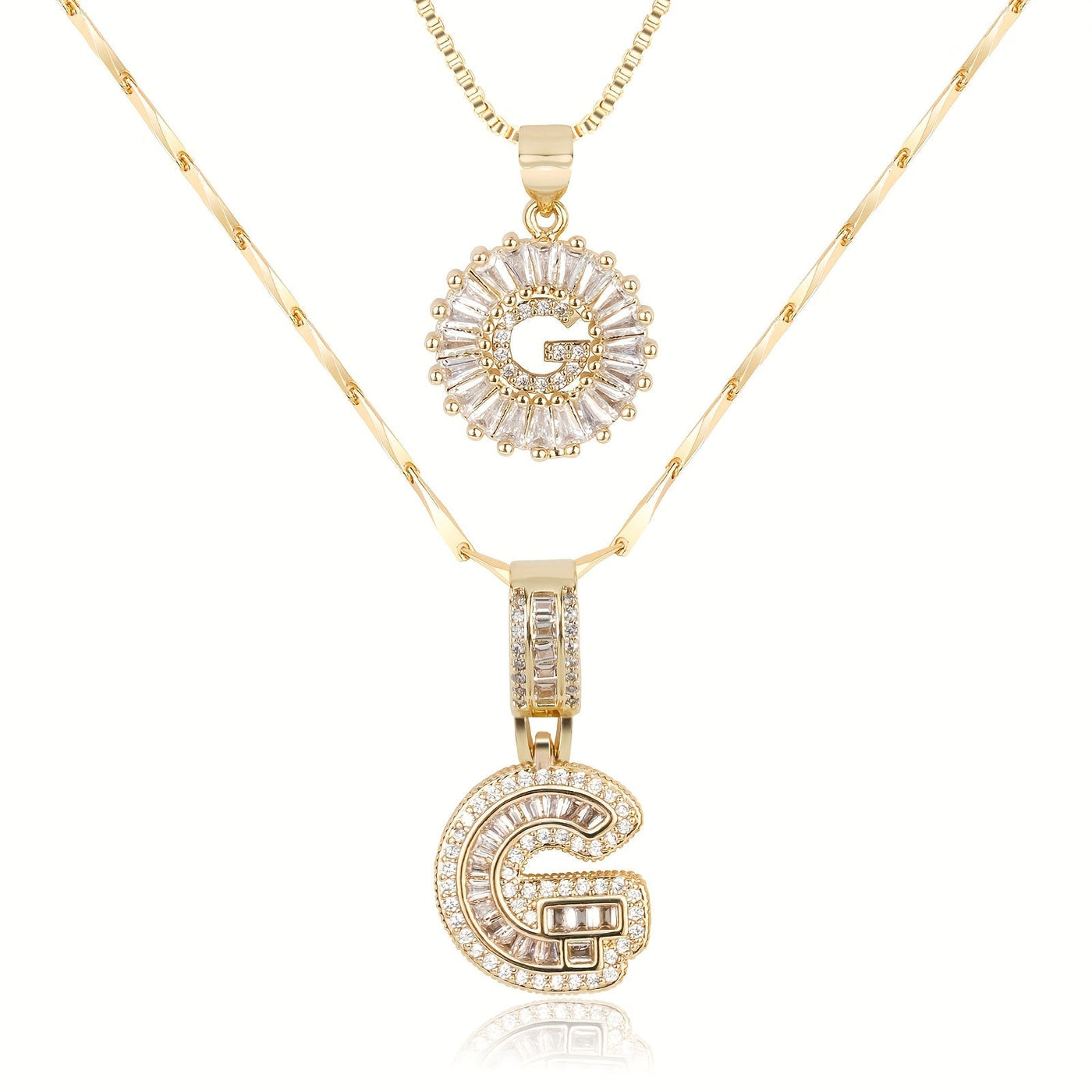 2-teiliges 14k Diamant-Anfangsbuchstaben-Halsketten-Set