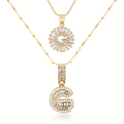 2-teiliges 14k Diamant-Anfangsbuchstaben-Halsketten-Set