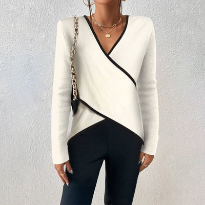 Wickel-Top mit Kontrastdetails | V-Ausschnitt | Elegante Silhouette