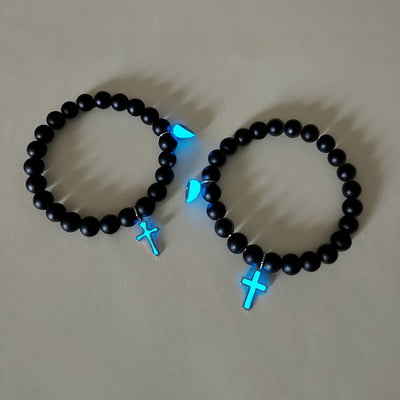 2er-Set Leuchtende Partnerarmbänder – Pfirsichherz & Kreuz – Eine Farbe