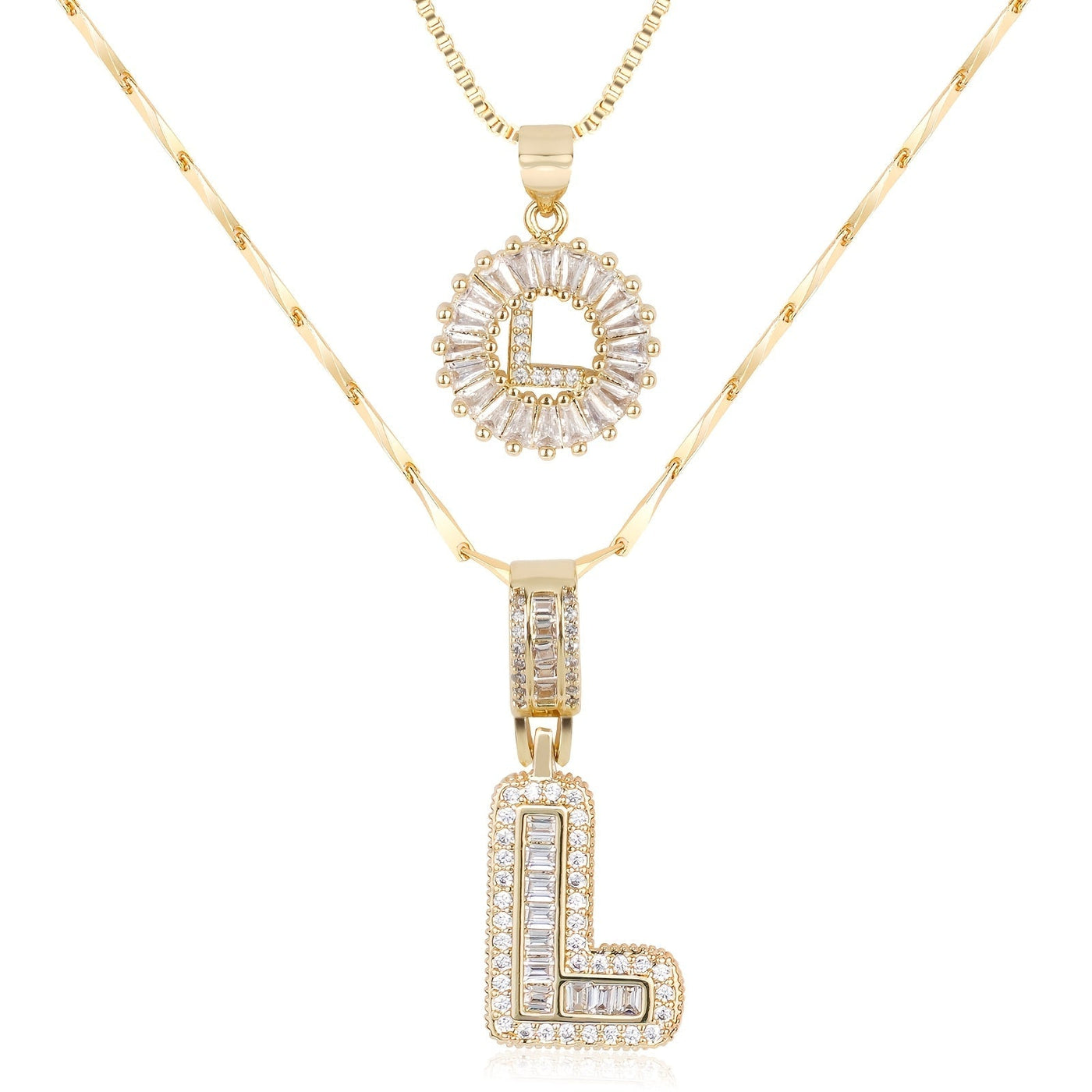 2-teiliges 14k Diamant-Anfangsbuchstaben-Halsketten-Set