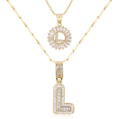 2-teiliges 14k Diamant-Anfangsbuchstaben-Halsketten-Set