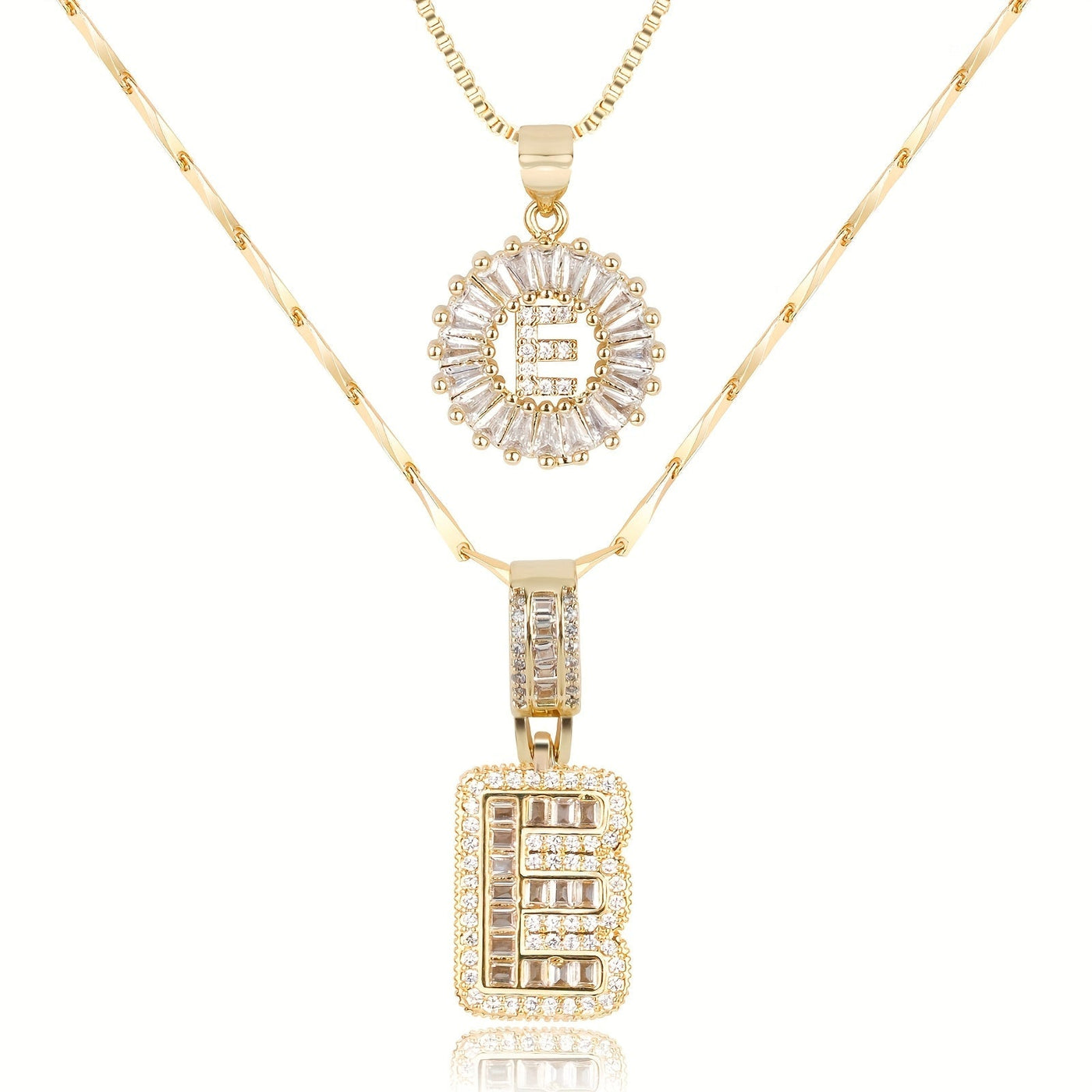 2-teiliges 14k Diamant-Anfangsbuchstaben-Halsketten-Set
