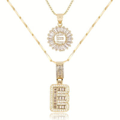 2-teiliges 14k Diamant-Anfangsbuchstaben-Halsketten-Set