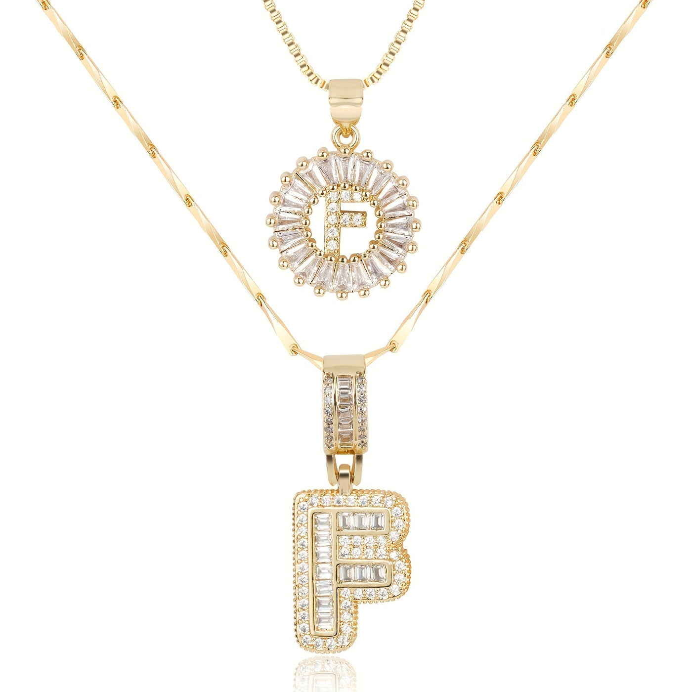 2-teiliges 14k Diamant-Anfangsbuchstaben-Halsketten-Set