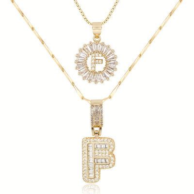2-teiliges 14k Diamant-Anfangsbuchstaben-Halsketten-Set