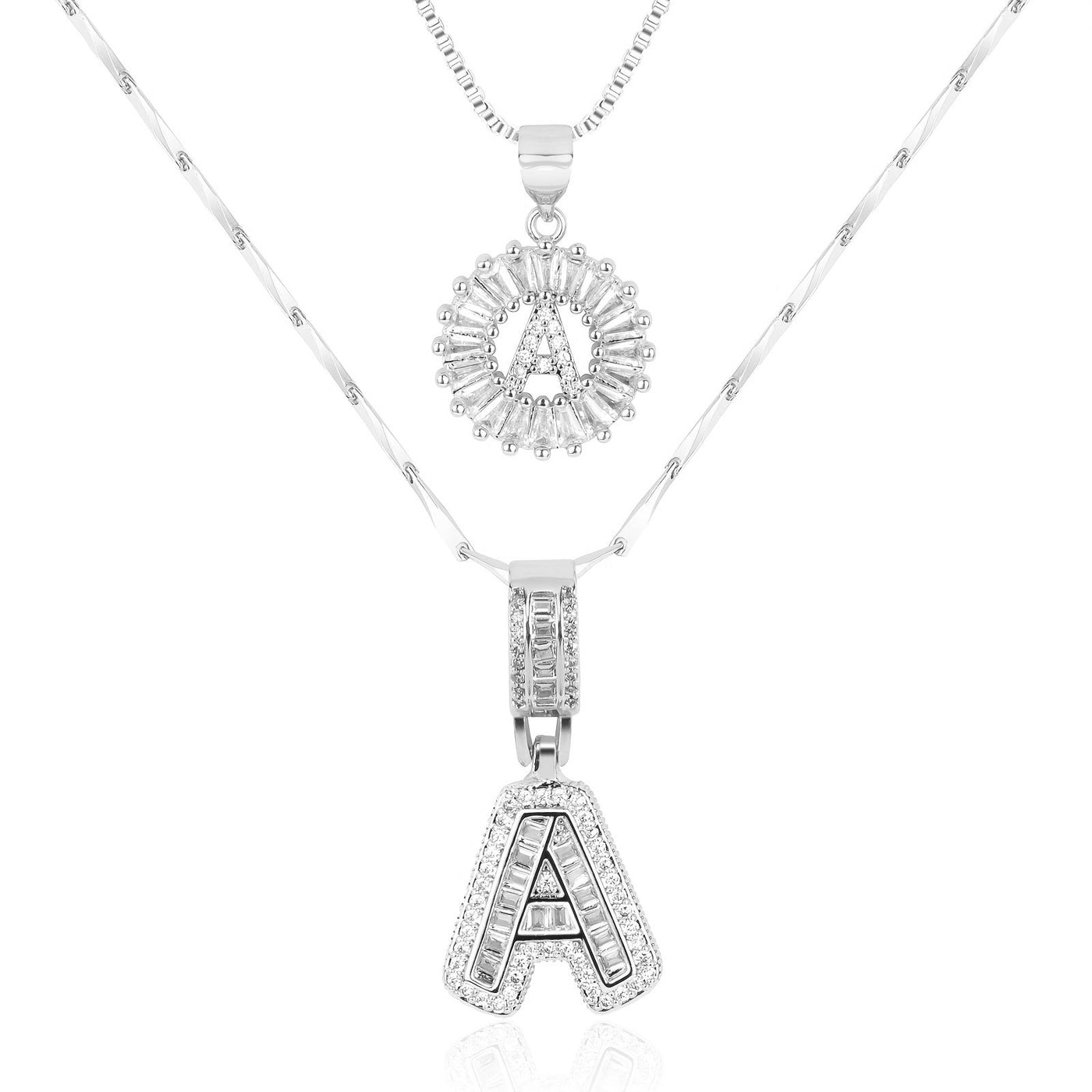 2-teiliges 14k Diamant-Anfangsbuchstaben-Halsketten-Set