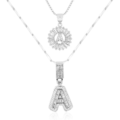 2-teiliges 14k Diamant-Anfangsbuchstaben-Halsketten-Set