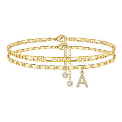 2-teiliges 14k Diamant-Anfangsbuchstaben-Fußkettchen