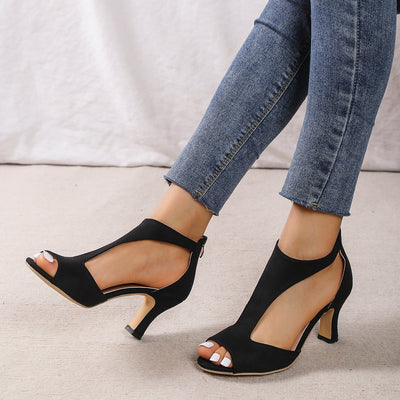 Agna Chic | Stilvolle Peep Toe T-Strap High Heels mit französischem Absatz und einfachem Reißverschluss Glam
