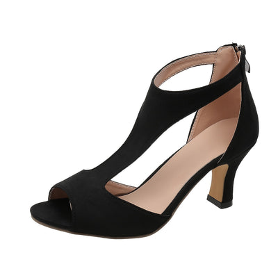 Agna Chic | Stilvolle Peep Toe T-Strap High Heels mit französischem Absatz und einfachem Reißverschluss Glam