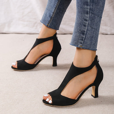 Agna Chic | Stilvolle Peep Toe T-Strap High Heels mit französischem Absatz und einfachem Reißverschluss Glam