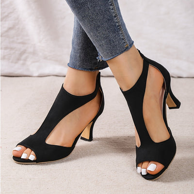 Agna Chic | Stilvolle Peep Toe T-Strap High Heels mit französischem Absatz und einfachem Reißverschluss Glam