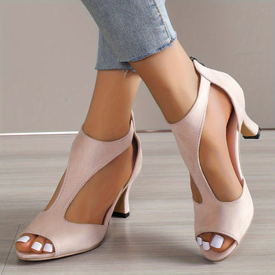 Agna Chic | Stilvolle Peep Toe T-Strap High Heels mit französischem Absatz und einfachem Reißverschluss Glam