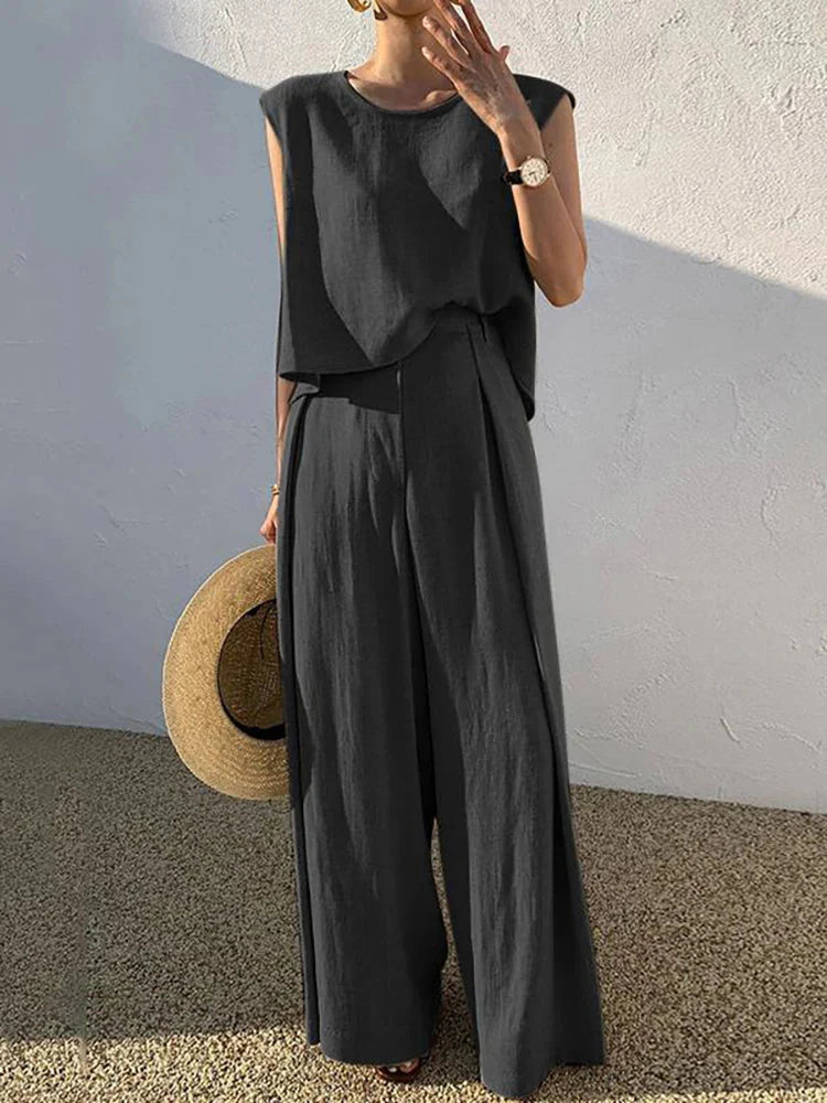 Ajlyn | Airy Leinen Zweiteiliger Damenanzug mit weiter Hose