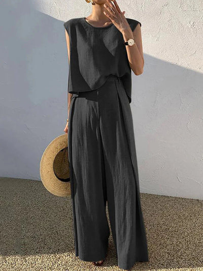 Ajlyn | Airy Leinen Zweiteiliger Damenanzug mit weiter Hose