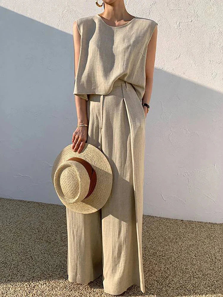 Ajlyn | Airy Leinen Zweiteiliger Damenanzug mit weiter Hose