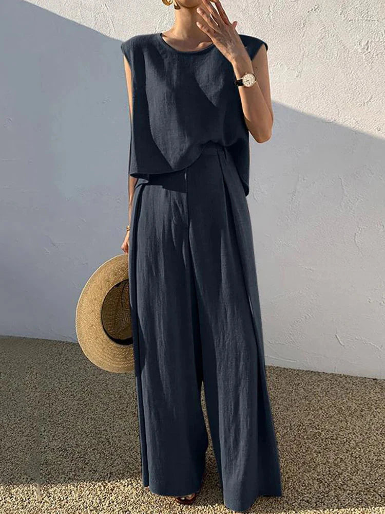 Ajlyn | Airy Leinen Zweiteiliger Damenanzug mit weiter Hose