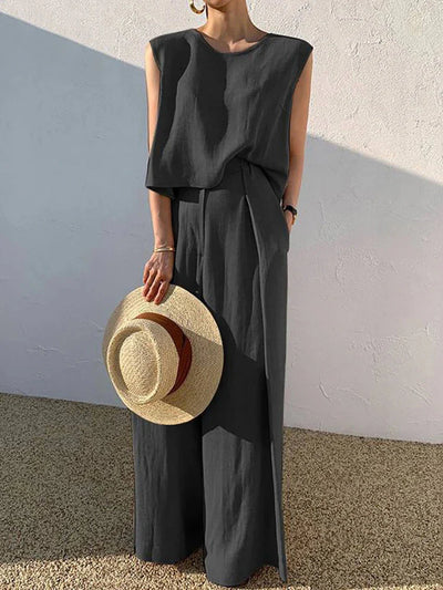 Ajlyn | Airy Leinen Zweiteiliger Damenanzug mit weiter Hose