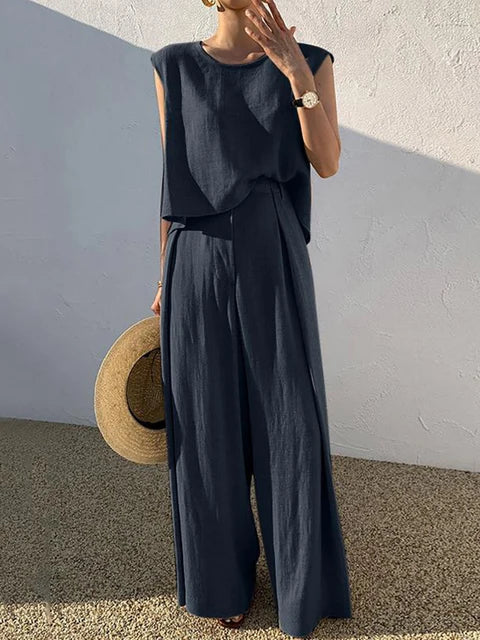 Ajlyn | Airy Leinen Zweiteiliger Damenanzug mit weiter Hose
