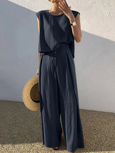 Ajlyn | Airy Leinen Zweiteiliger Damenanzug mit weiter Hose