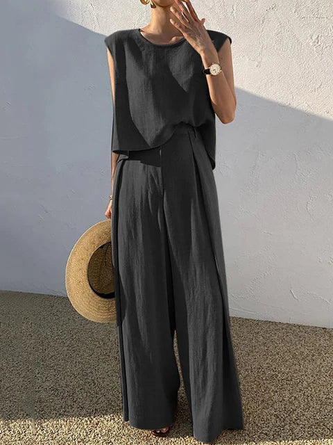 Ajlyn | Airy Leinen Zweiteiliger Damenanzug mit weiter Hose