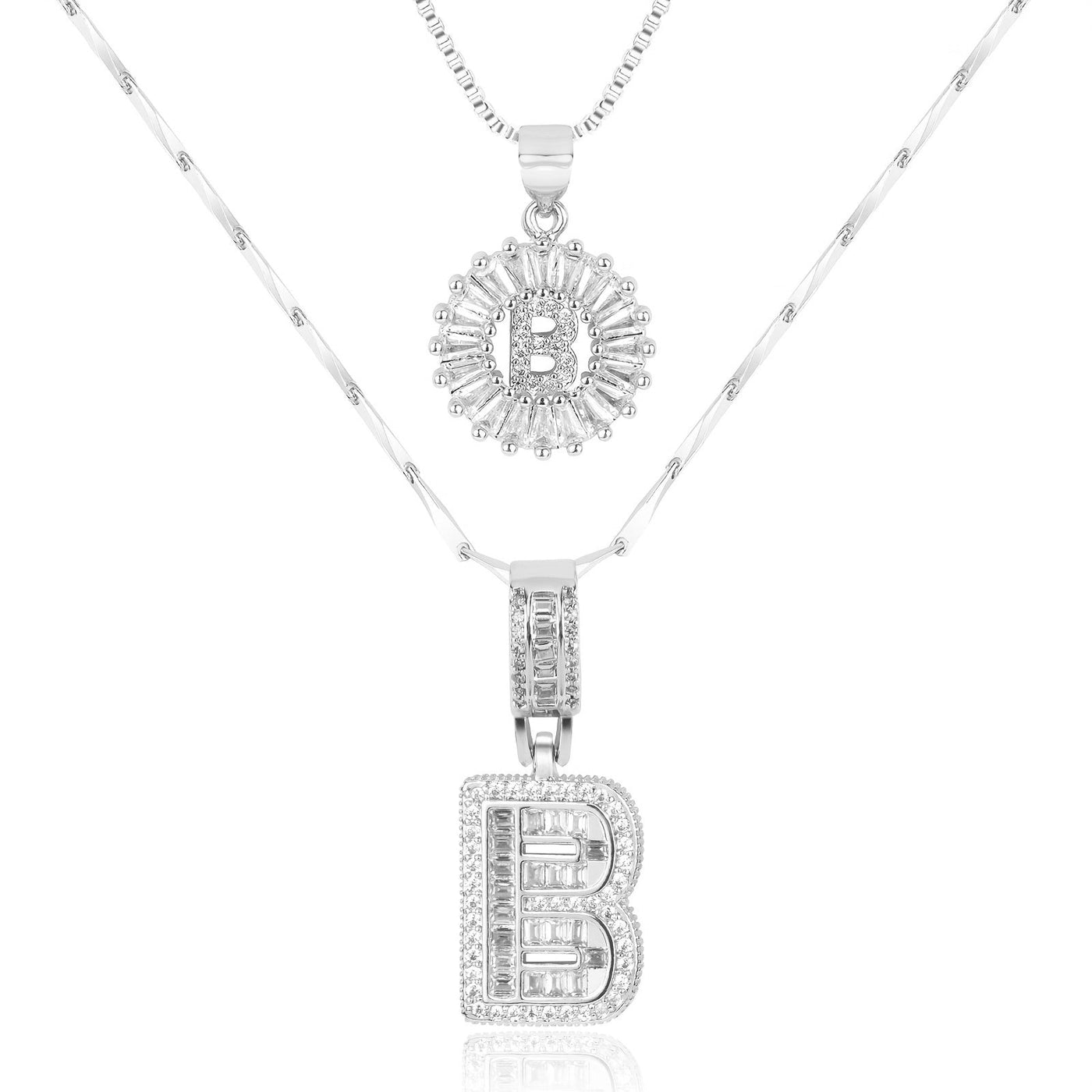 2-teiliges 14k Diamant-Anfangsbuchstaben-Halsketten-Set