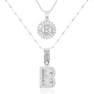 2-teiliges 14k Diamant-Anfangsbuchstaben-Halsketten-Set