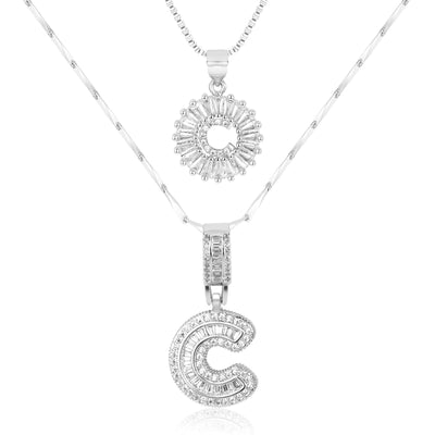 2-teiliges 14k Diamant-Anfangsbuchstaben-Halsketten-Set