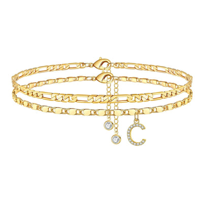 2-teiliges 14k Diamant-Anfangsbuchstaben-Fußkettchen