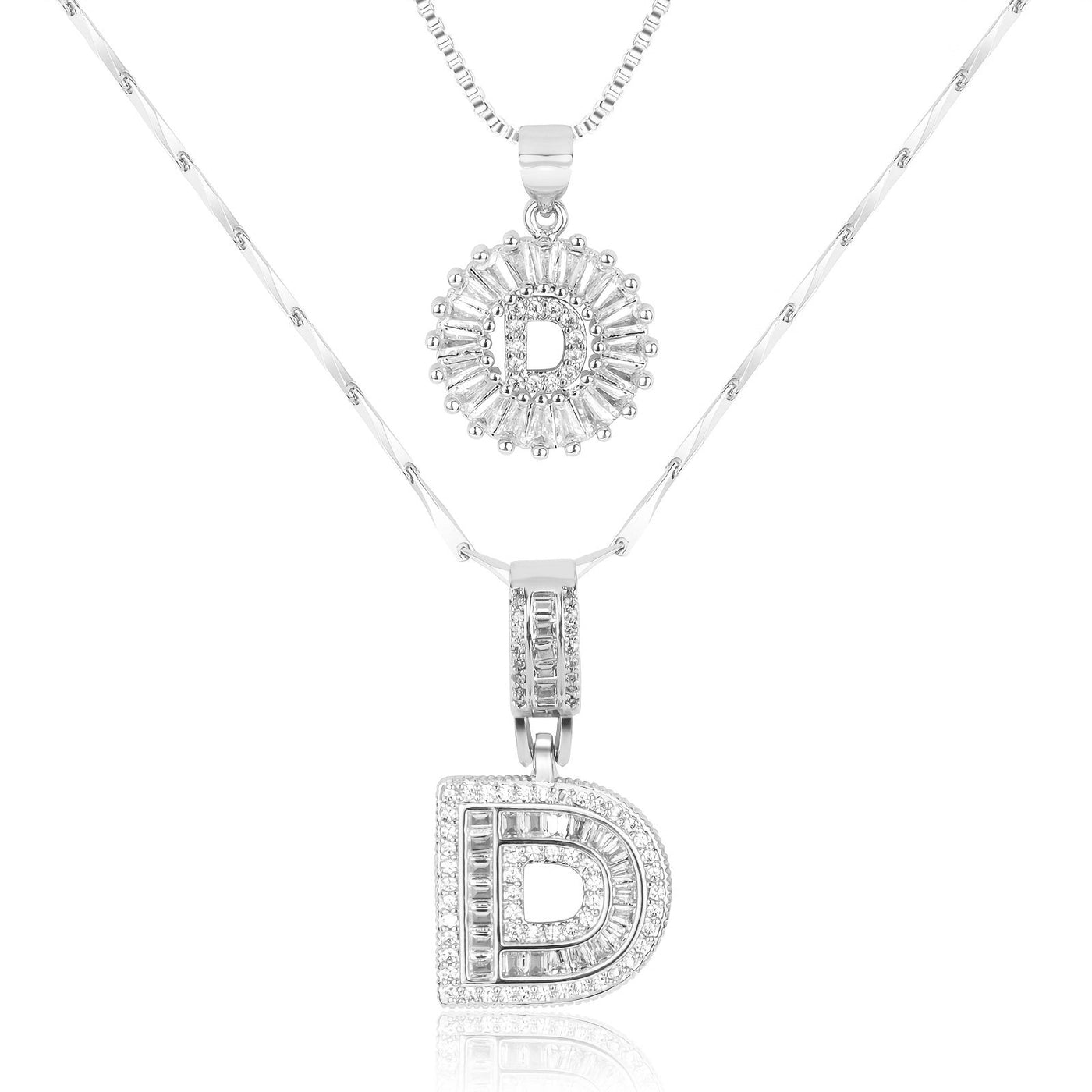 2-teiliges 14k Diamant-Anfangsbuchstaben-Halsketten-Set