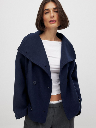 Damenjacke mit Doppelverschluss und Schalkragen für Herbst und Winter