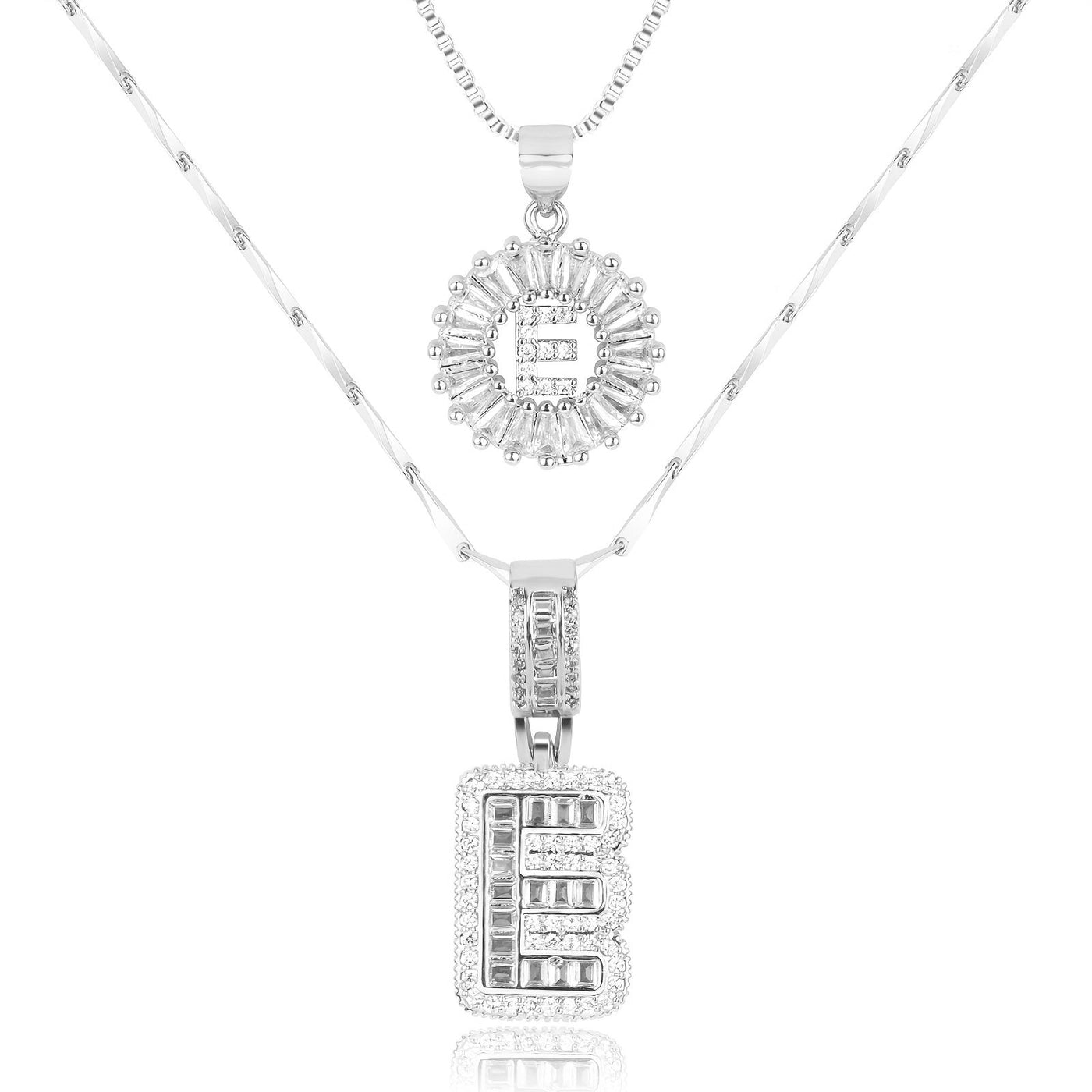 2-teiliges 14k Diamant-Anfangsbuchstaben-Halsketten-Set