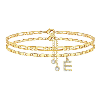 2-teiliges 14k Diamant-Anfangsbuchstaben-Fußkettchen
