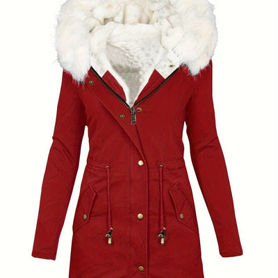 Emilia | Stylischer Thermomantel mit Kunstpelzkapuze für ultimativen Winter-Chic