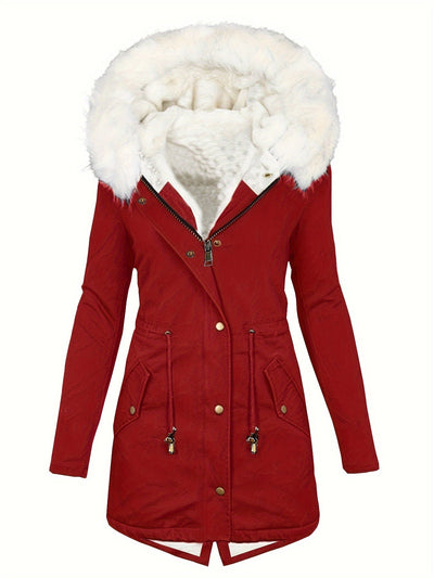 Emilia | Stylischer Thermomantel mit Kunstpelzkapuze für ultimativen Winter-Chic