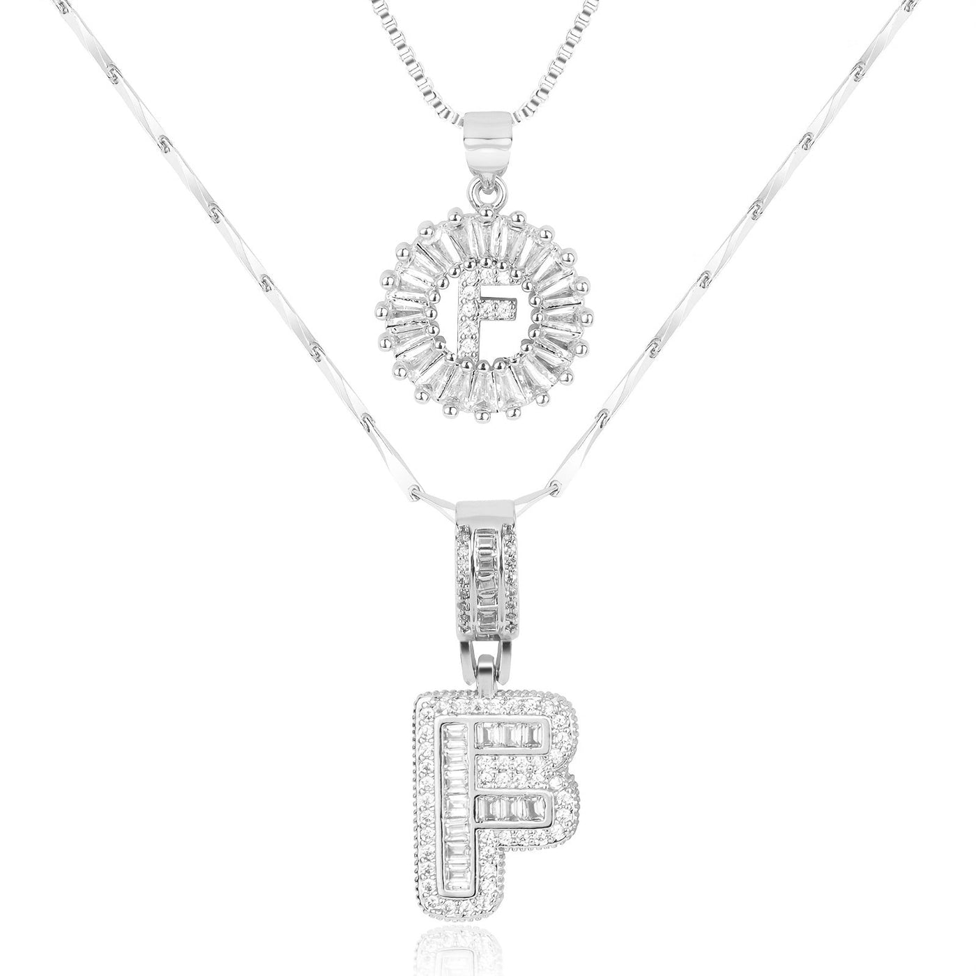 2-teiliges 14k Diamant-Anfangsbuchstaben-Halsketten-Set