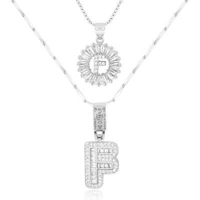 2-teiliges 14k Diamant-Anfangsbuchstaben-Halsketten-Set