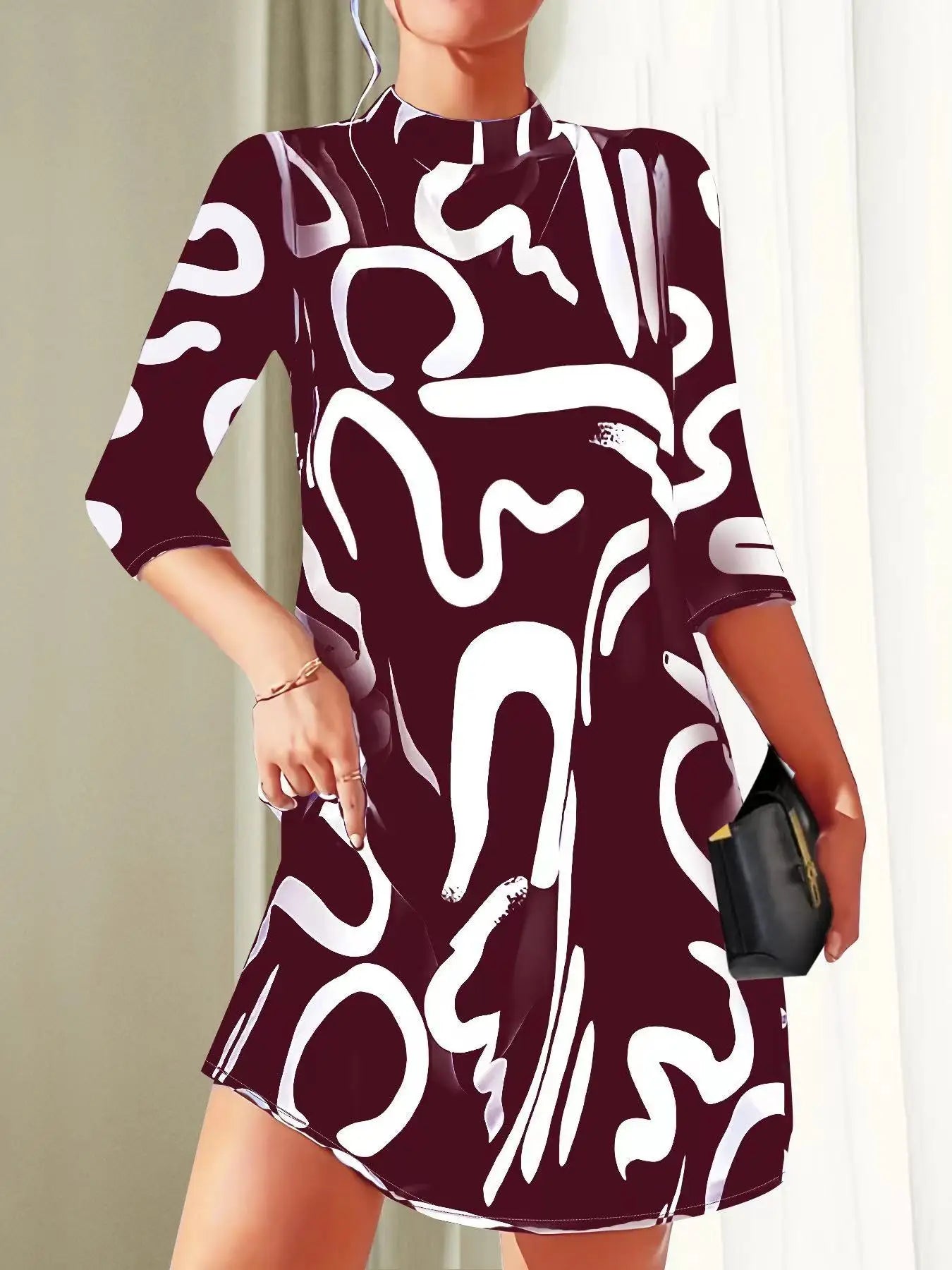 Jennifer® | Kurzes bedrucktes Kleid mit mittellangen Ärmeln
