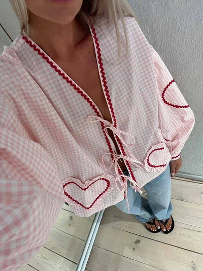 Esme® | Langarmbluse mit Herzmuster und Bandverschluss