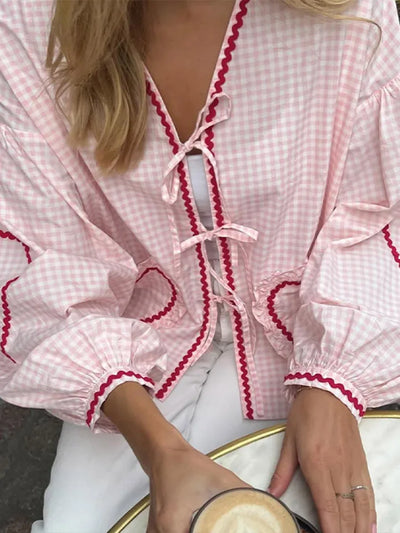 Esme® | Langarmbluse mit Herzmuster und Bandverschluss