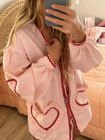 Esme® | Langarmbluse mit Herzmuster und Bandverschluss