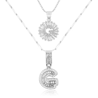 2-teiliges 14k Diamant-Anfangsbuchstaben-Halsketten-Set