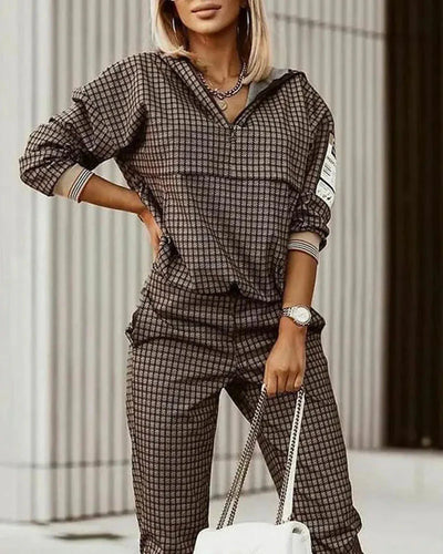 Glamorous Kerstin | Alluring Checkered Zweiteiliges Set für mühelose Eleganz