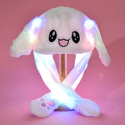 GlowBunny Bliss | LED leuchtende Plüschhasenmütze mit animierten Ohren - ein festliches Wunderwerk